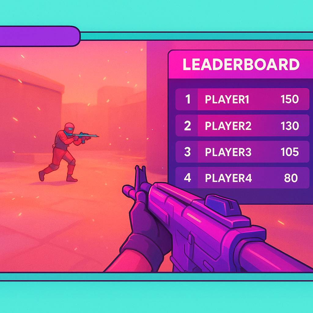 In-game highlight reel with neon HUD and leaderboard overlay